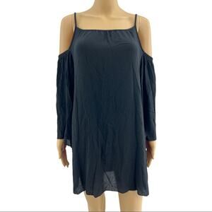 Elan SMALL NWT Black Cold Shoulder Bell Sleeve Boho Mini Long Sleeve Shift Dress